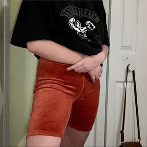 velvet orange biker shorts